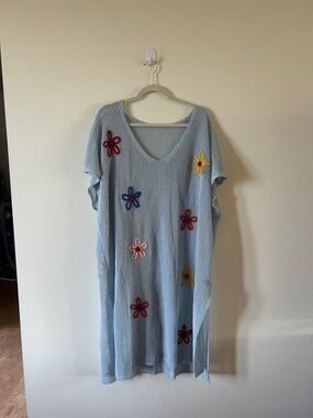 BloomChic Light Blue Open-Knit Sweater Cover-Up